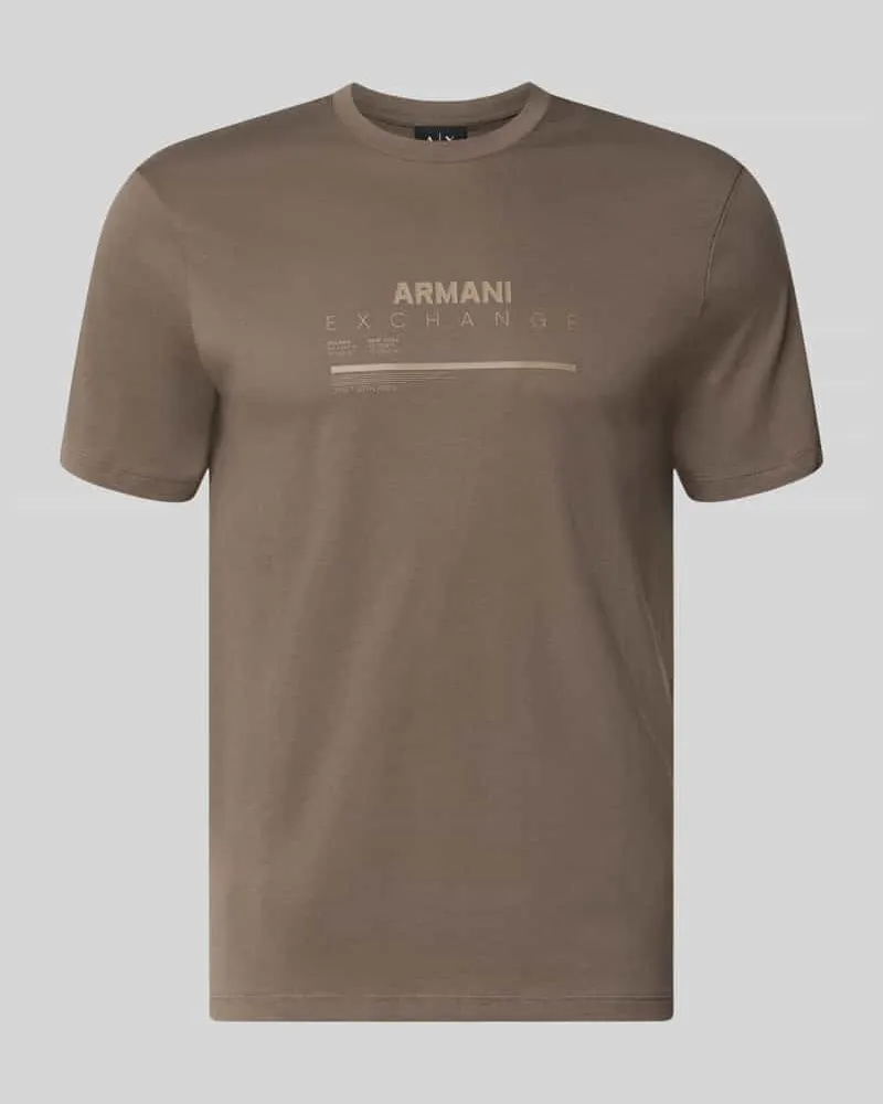 Armani Exchange Slim Fit T-Shirt aus reiner Baumwolle mit Logo-Print Mittelbraun
