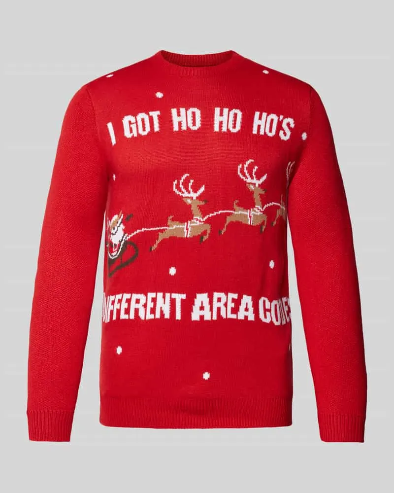 Only & Sons Weihnachtspullover mit gerippten Abschlüssen Modell 'XMAS Rot
