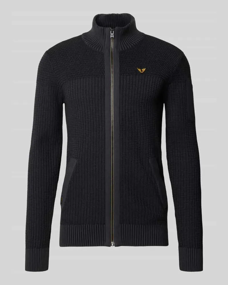 PME Legend Regular Fit Strickjacke aus reiner Baumwolle mit Label-Stitching Graphit