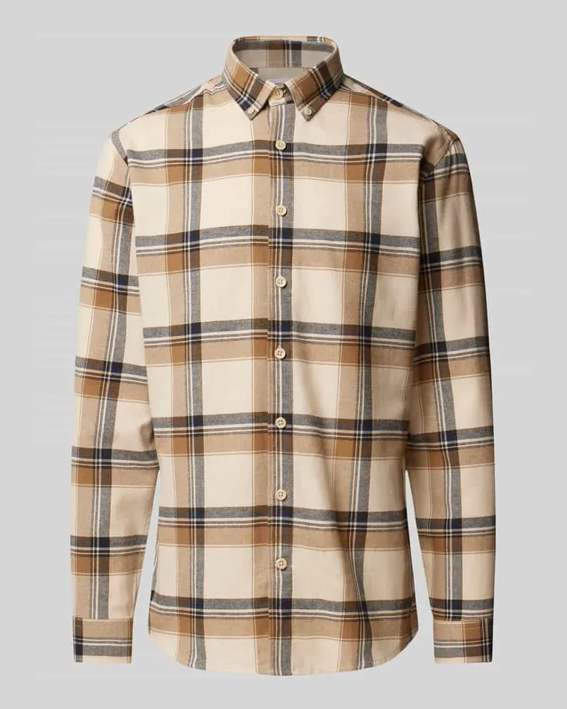 Lindbergh Freizeithemd mit Button-Down-Kragen Beige