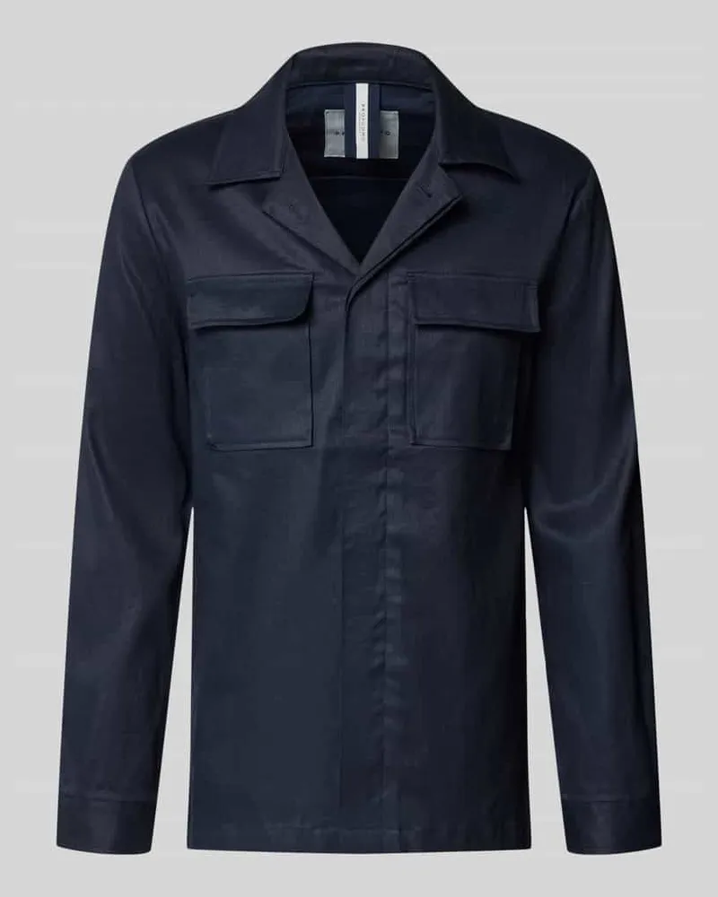 Profuomo Regular Fit Hemdjacke aus Leinen-Mix mit Brusttaschen Marine