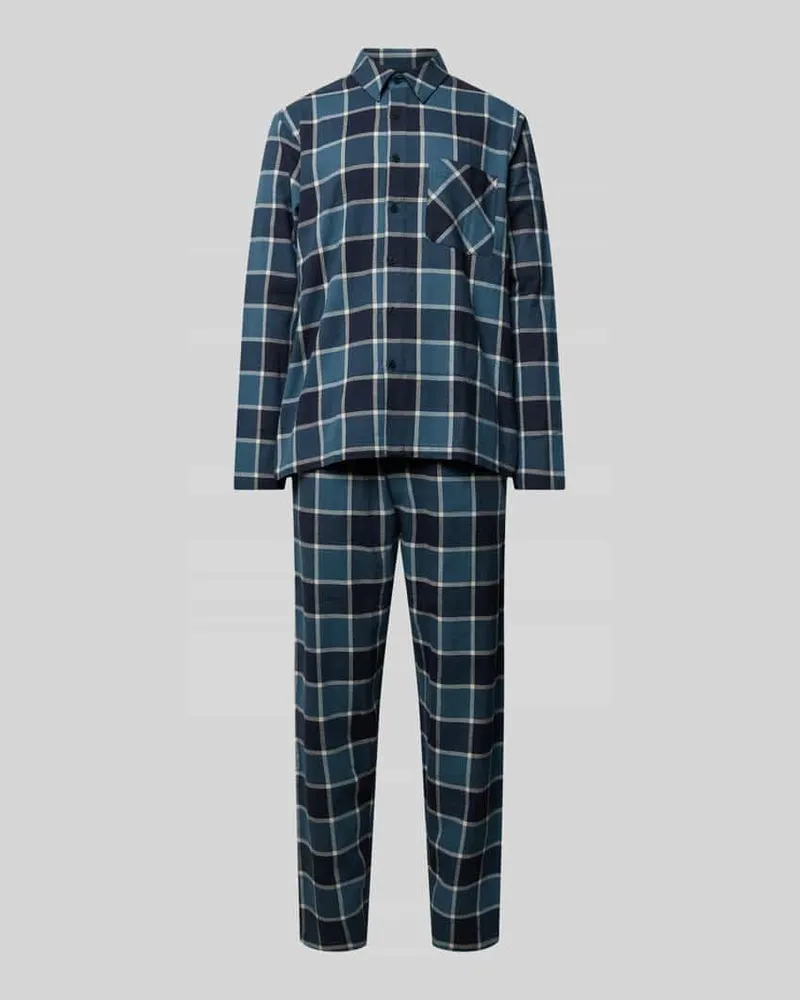 Schiesser Pyjama mit Brusstasche Jeansblau