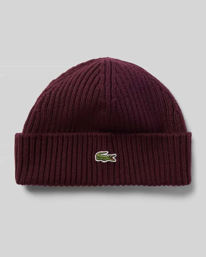 Lacoste Mütze aus Wolle mit Logo-Patch Bordeaux