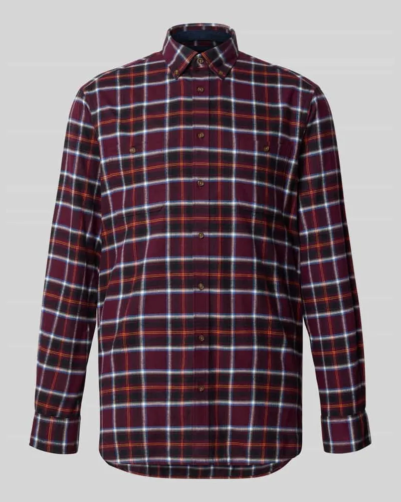 Christian Berg Slim Fit Freizeithemd aus Flanell mit Button-Down-Kragen Bordeaux