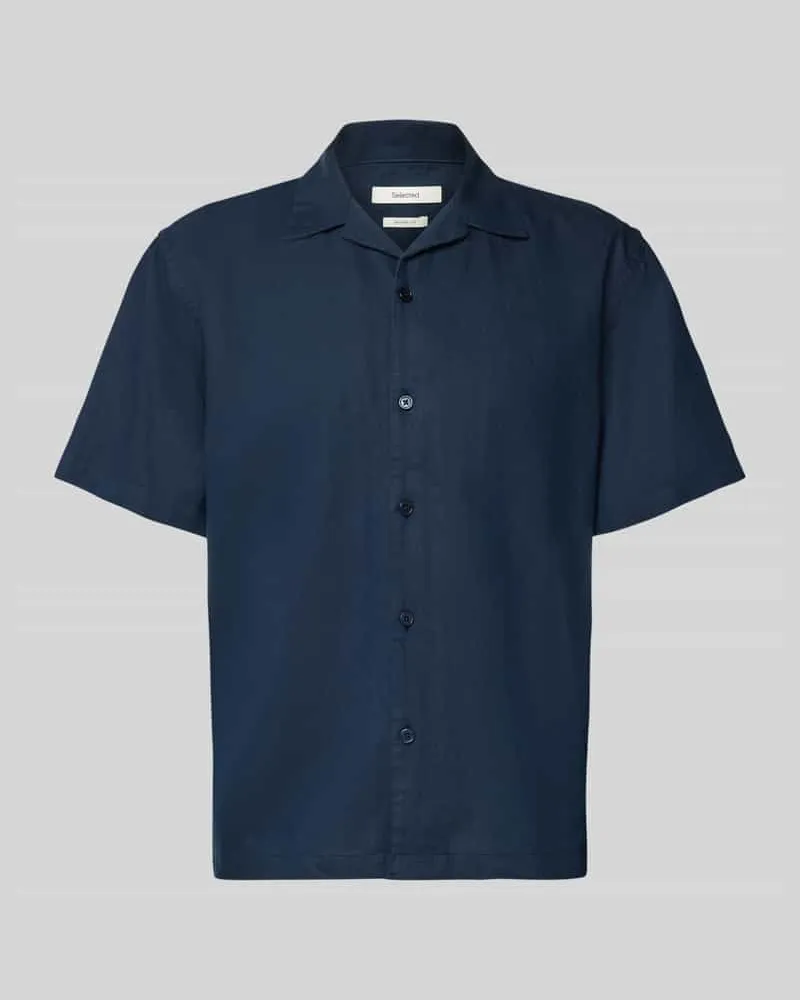 Selected Homme Relaxed Fit Freizeithemd aus Leinen-Baumwoll-Mix Modell 'RLXCLAY Marine