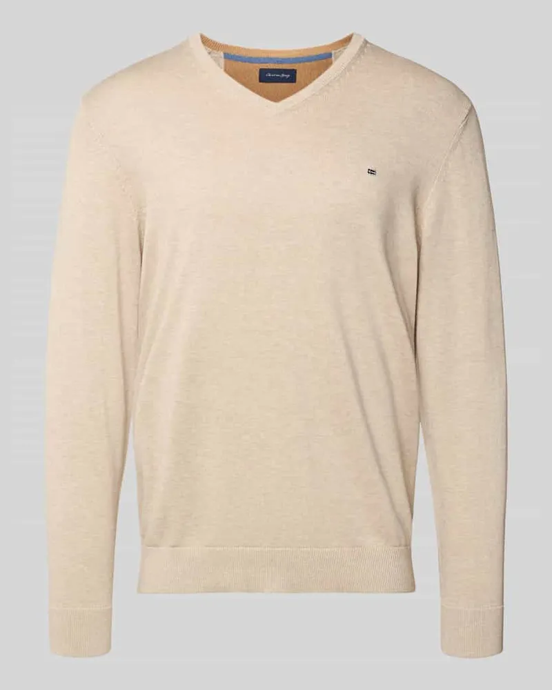 Christian Berg Strickpullover mit V-Ausschnitt Sand