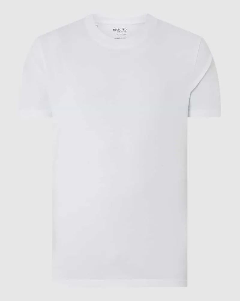 Selected Homme T-Shirt mit geripptem Rundhalsausschnitt Modell 'RELAXCOLMAN Weiss
