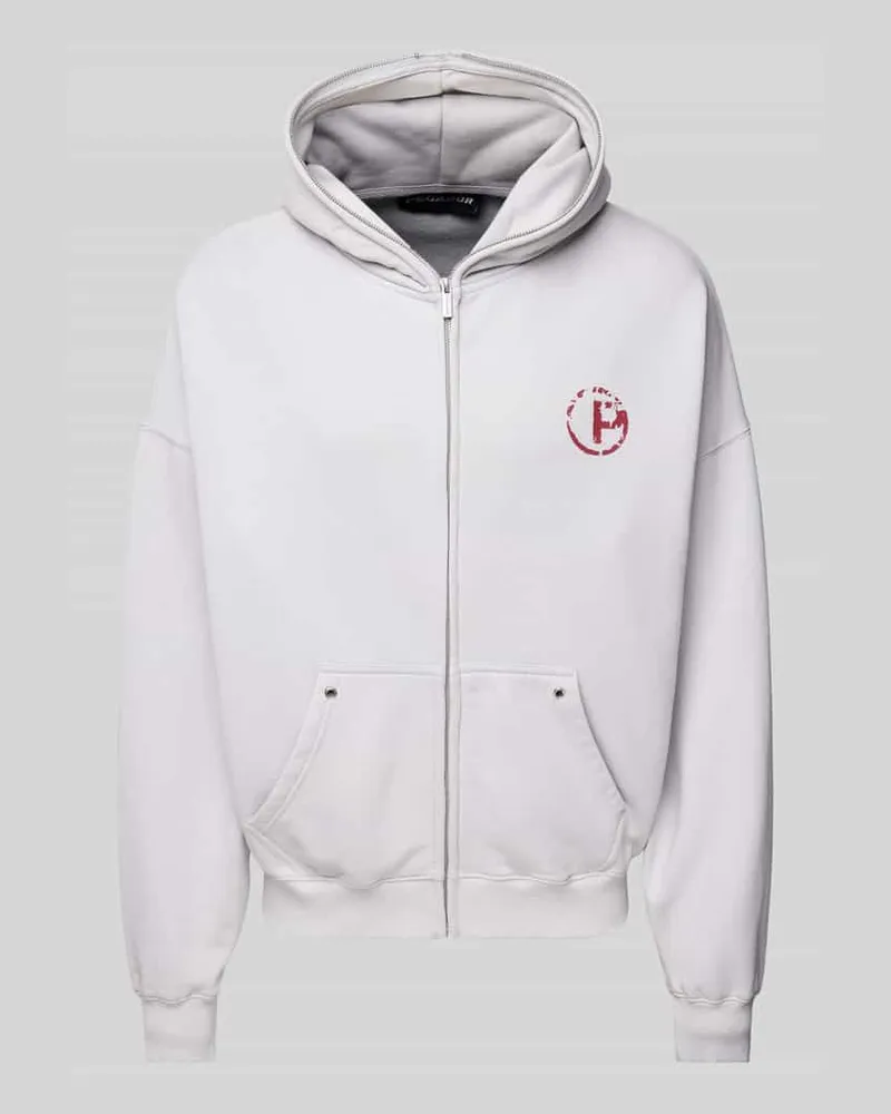 PEGADOR Oversized Sweatjacke mit Label-Print Modell 'RIGAD Hellgrau