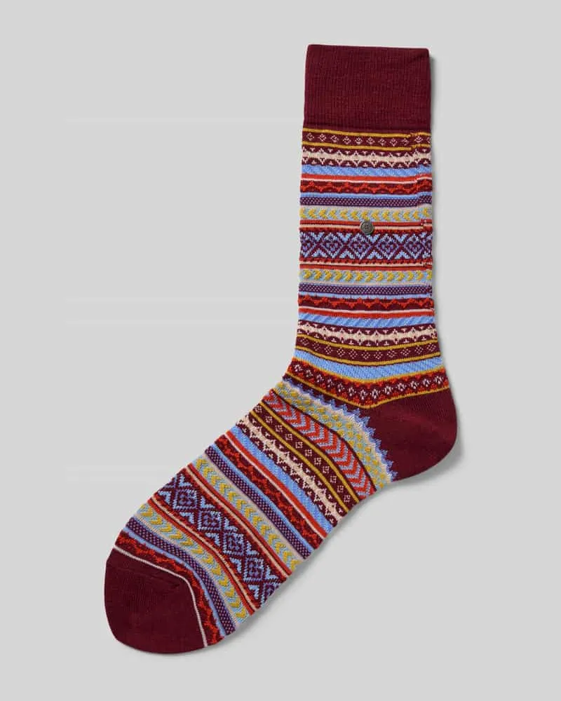 Burlington Socken mit geripptem Abschluss Dunkelrot