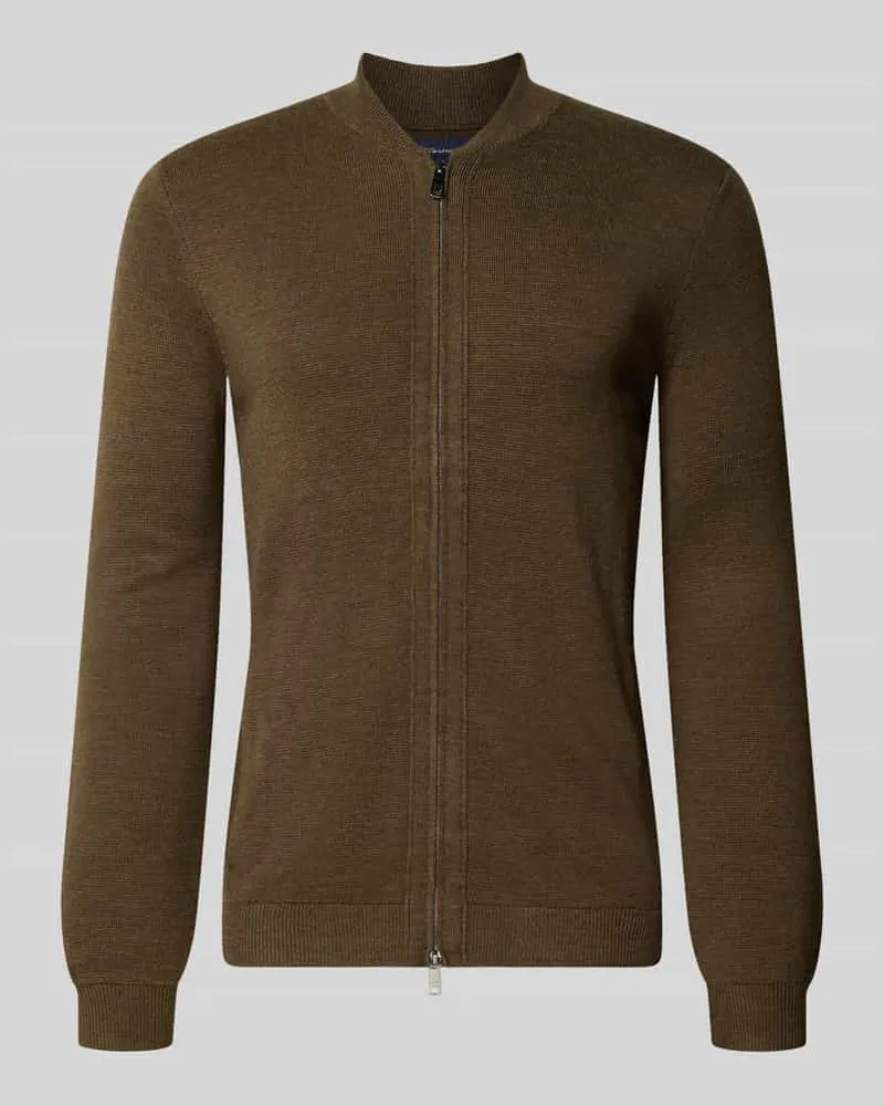 Christian Berg Slim Fit Strickjacke aus Baumwoll-Mix mit Stehkragen Khaki