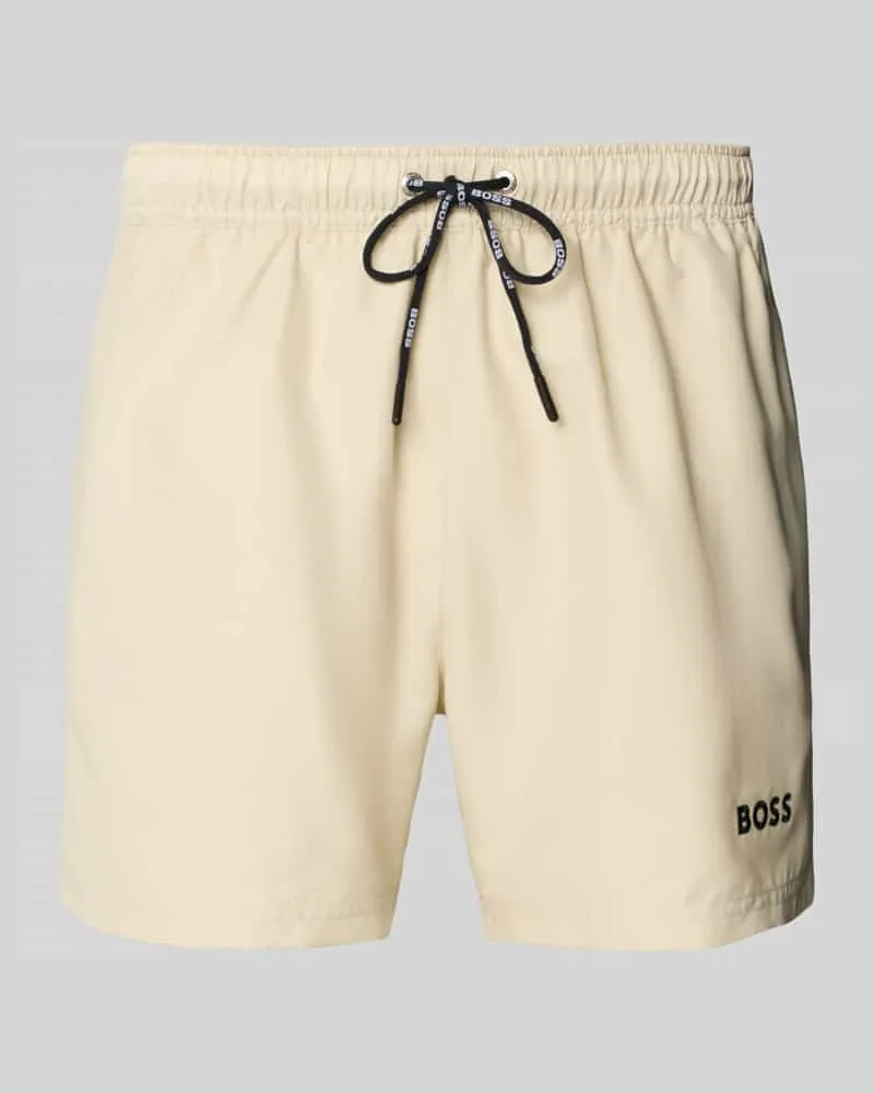 HUGO BOSS Badeshorts mit Label-Applikation Modell 'DOGFISH Beige