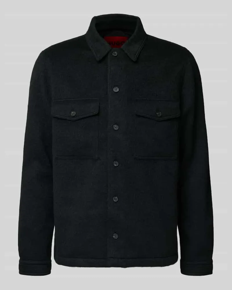 HUGO BOSS Loose Fit Hemdjacke mit Umlegekragen Modell 'ENALU Black