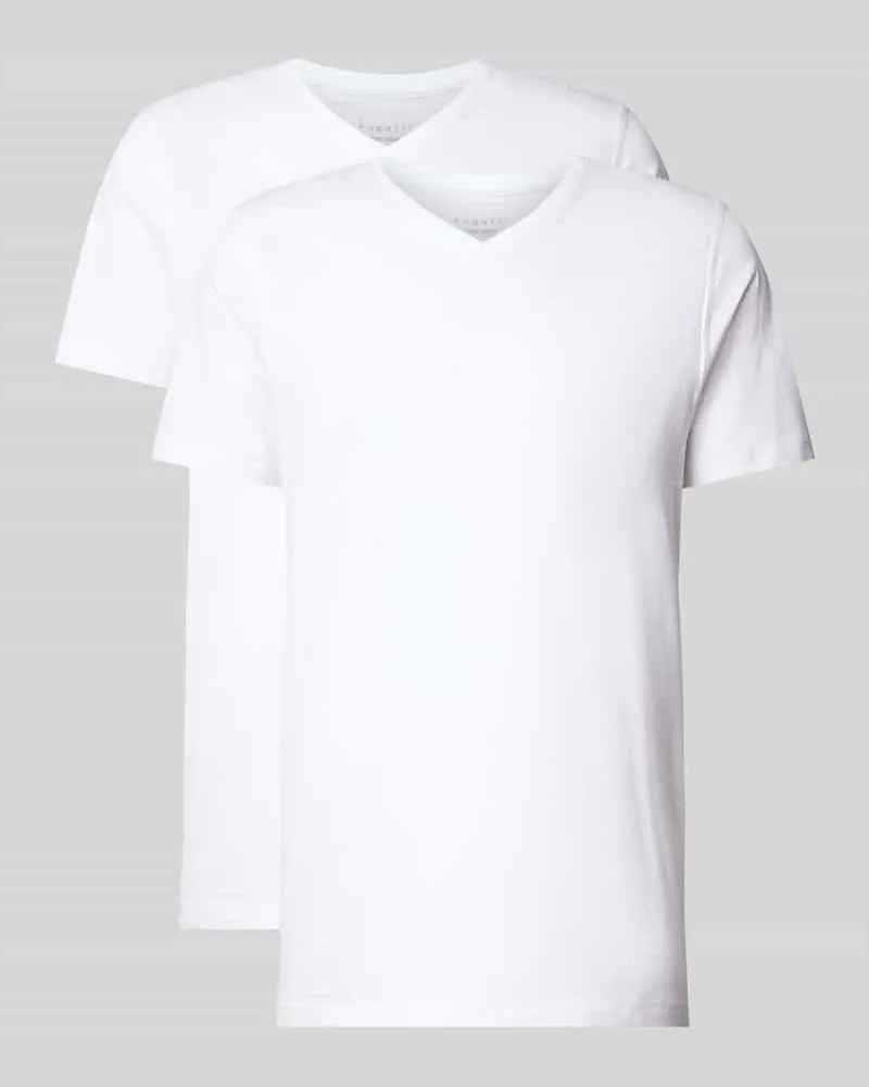 Bugatti T-Shirt aus Baumwolle mit V-Ausschnitt Weiss