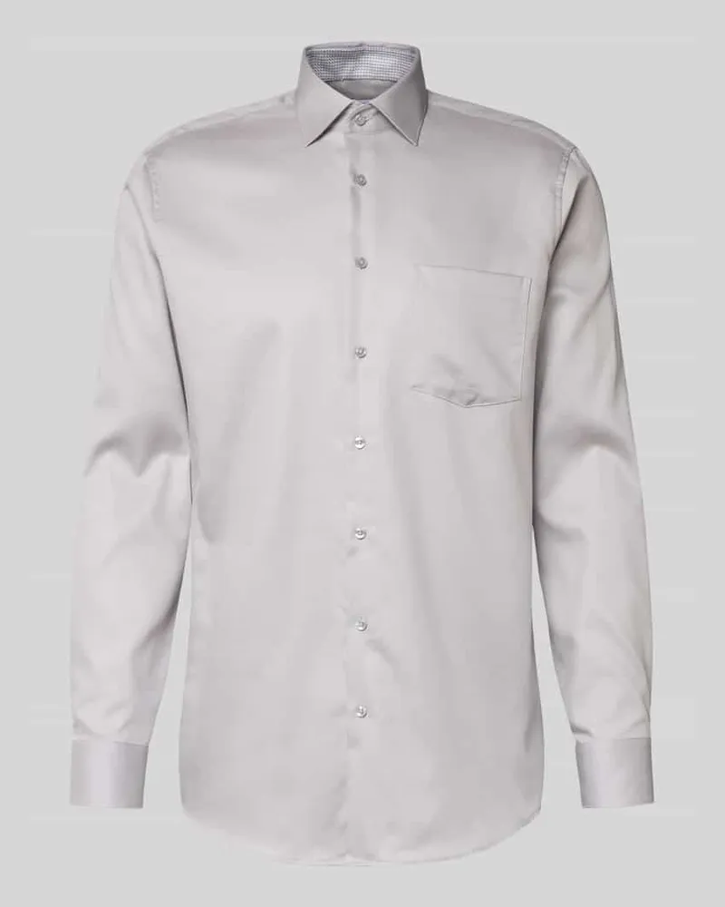 Seidensticker Regular Fit Business Hemd aus Baumwolle mit Kentkragen Silber
