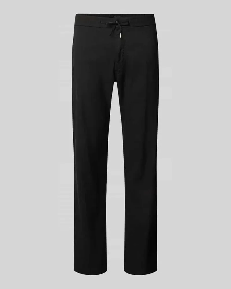 HUGO BOSS Straight Fit Leinenhose mit elastischem Bund Modell 'Sanderson Black