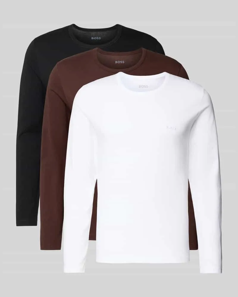 HUGO BOSS Regular Fit Langarmshirt aus reiner Baumwolle im 3er-Pack Schoko
