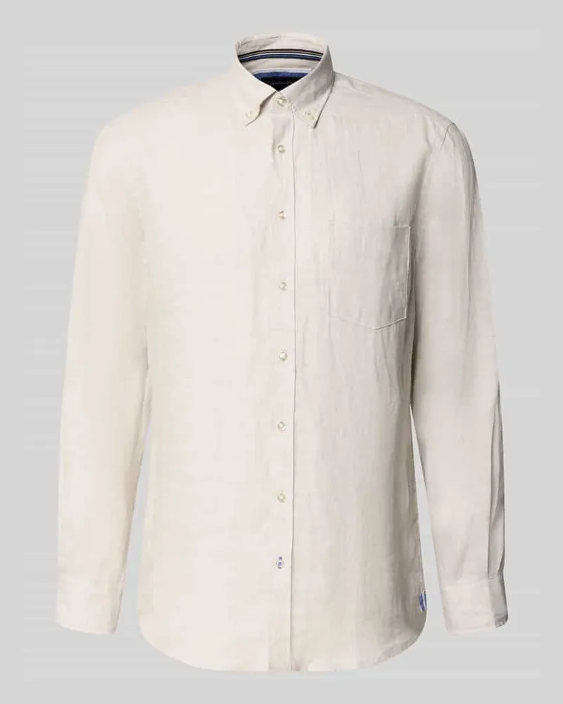 Christian Berg Slim Fit Leinenhemd mit Brusttasche Beige