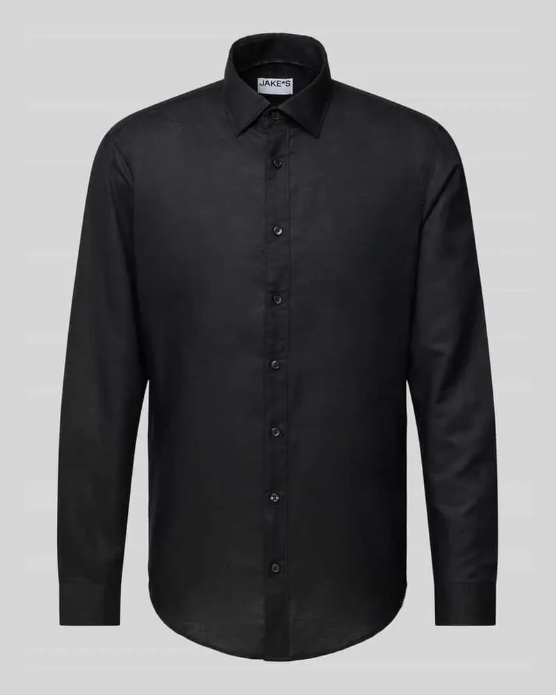 JAKE*S Slim Fit Freizeithemd aus Leinen-Baumwoll-Mix Black