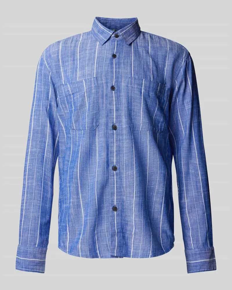 Tom Tailor Relaxed Fit Freizeithemd aus Viskose-Mix mit Leinen Blau