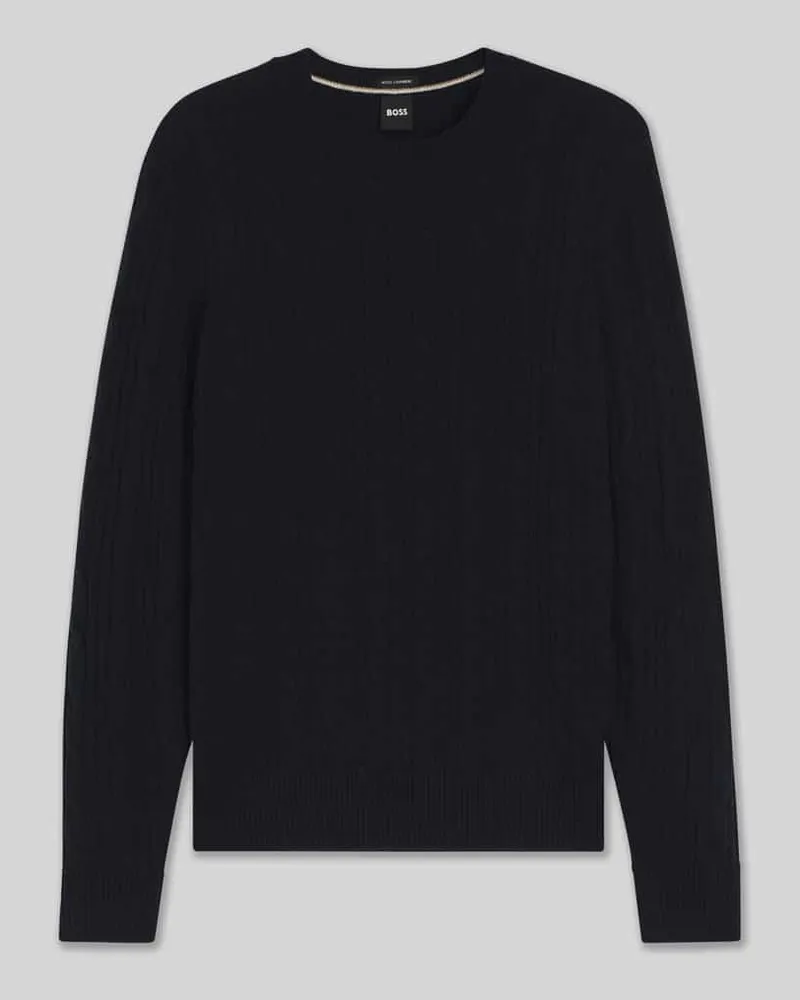 HUGO BOSS Regular Fit Strickpullover aus Schurwoll-Kaschmir-Mix Modell 'HETICO Marine