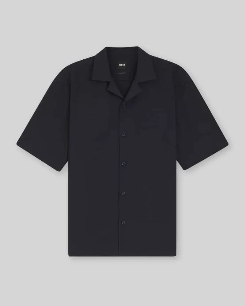 HUGO BOSS Relaxed Fit Kurzarmhemd aus Woll-Mix Marine