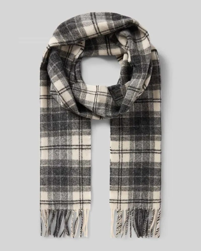 Barbour Schal aus Lammwolle mit Fransenabschluss Mittelgrau