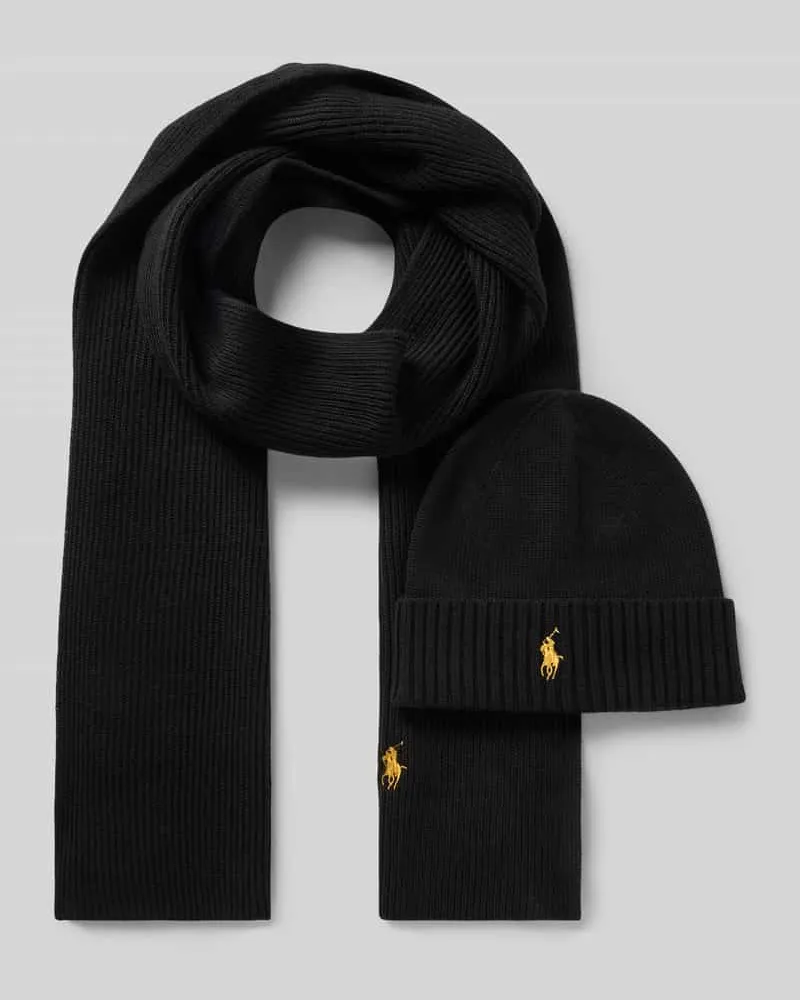 Ralph Lauren Schal und Mütze aus Wolle im Set mit Geschenkbox Black