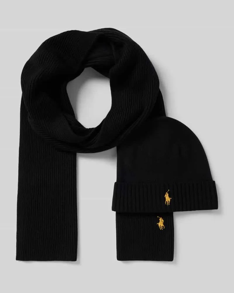 Ralph Lauren Schal und Mütze aus Wolle im Set mit Geschenkbox Black