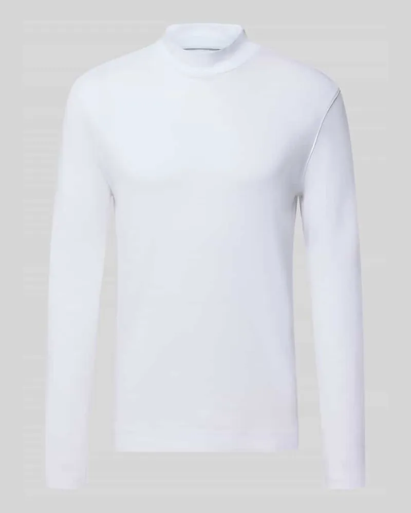 Christian Berg Regular Fit Longsleeve aus reiner Baumwolle mit Stehkragen Weiss