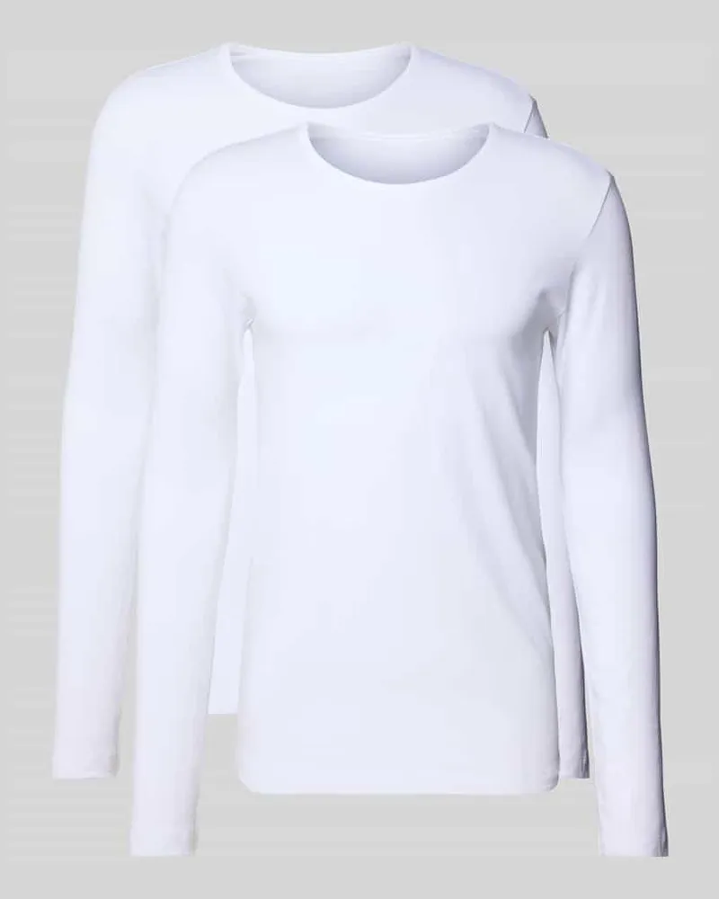 Schiesser Longsleeve mit geripptem Rundhalsausschnitt Weiss