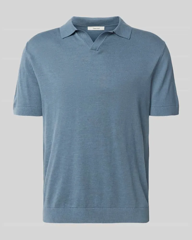 Selected Homme Regular Fit Poloshirt aus Baumwoll-Leinen-Mix Modell 'MATTIS Rauchblau