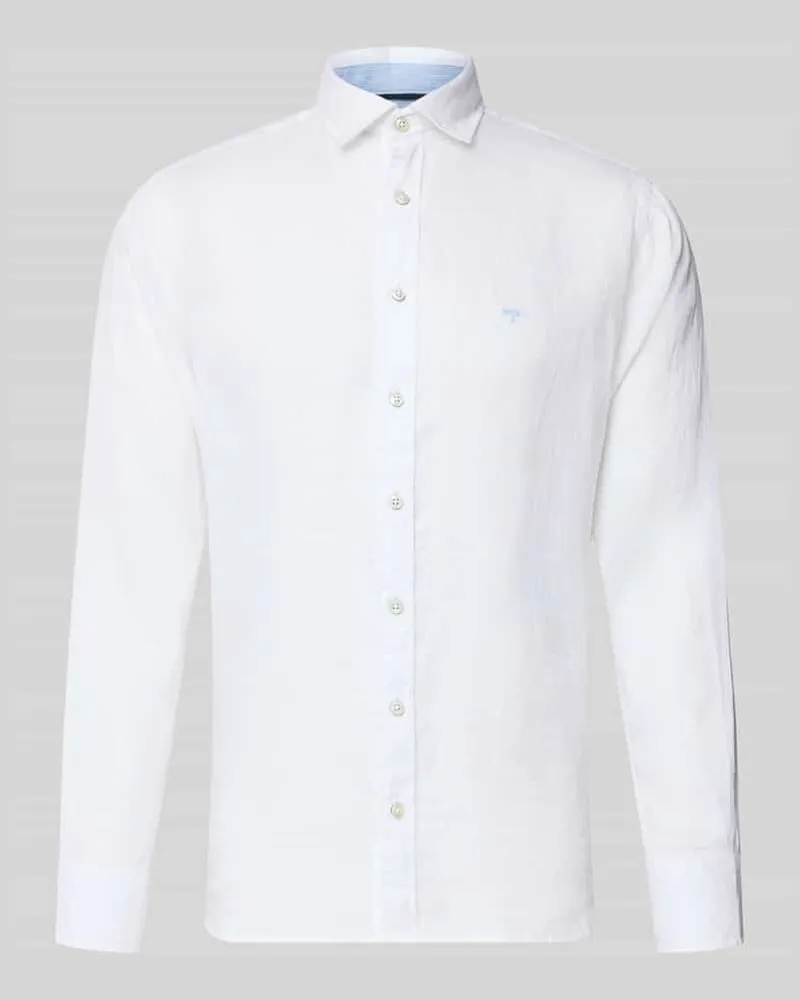 Fynch-Hatton Slim Fit Leinenhemd mit Haifischkragen Weiss