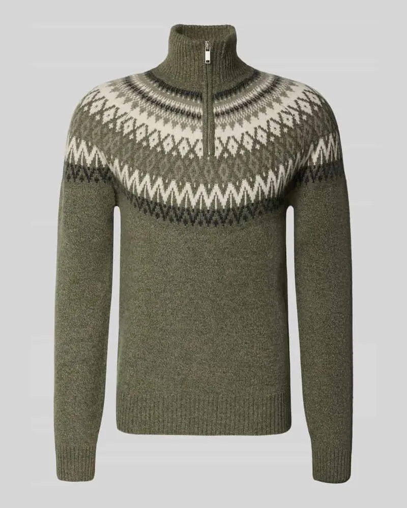 McNeal Strickpullover aus Woll-Mix mit Stehkragen und Reißverschluss Dunkelgruen