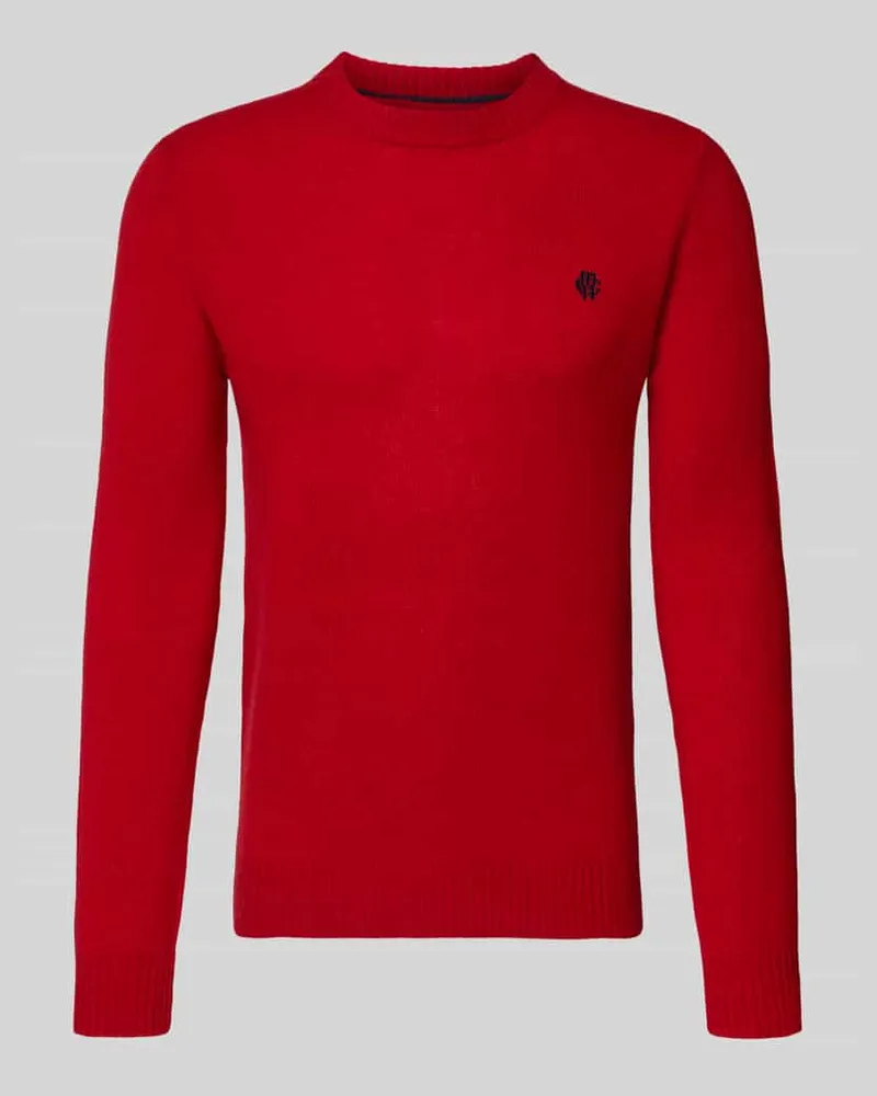 McNeal Slim Fit Strickpullover aus reiner Wolle mit Label-Stitching Rot