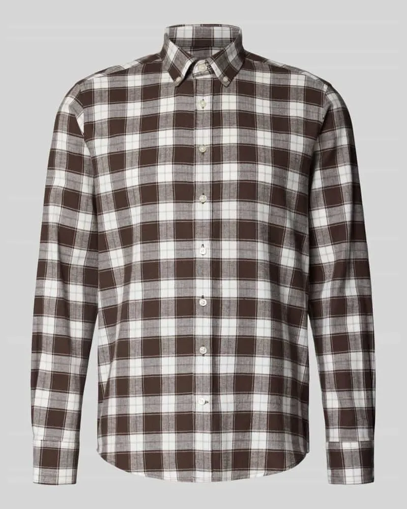Bugatti Regular Fit Freizeithemd mit Button-Down-Kragen Mittelbraun