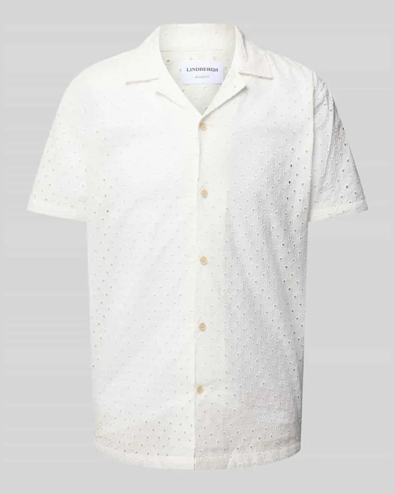 Lindbergh Relaxed Fit Freizeithemd mit Lochstickerei Weiss