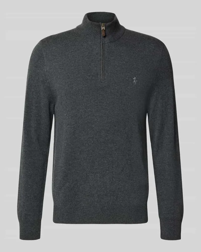 Ralph Lauren Strickpullover aus Wolle mit Stehkragen und Reißverschluss Dunkelbraun