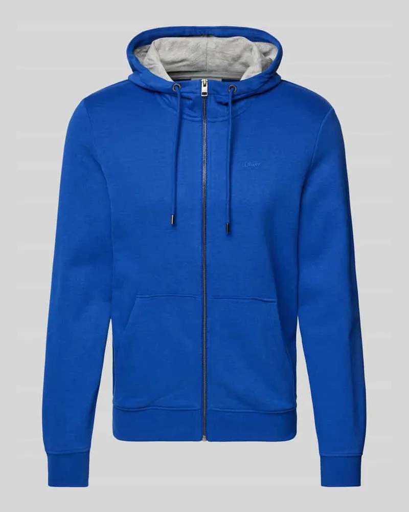 S.Oliver Regular Fit Sweatjacke aus Baumwoll-Mix mit gummiertem Label-Schriftzug Royal