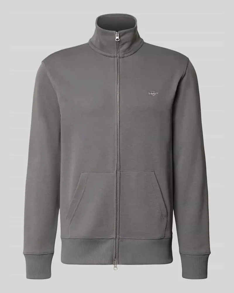 Gant Regular Fit Sweatjacke aus Baumwoll-Mix Stein