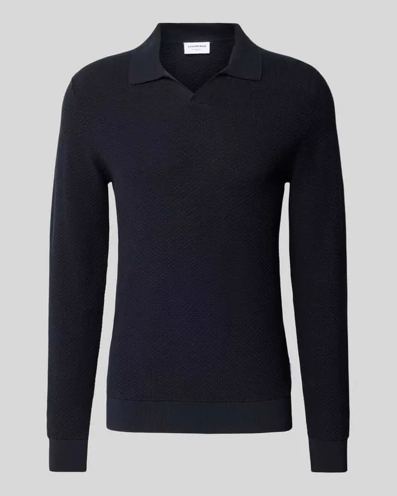 Lindbergh Strickpullover mit Strukturmuster und Umlegekragen Dunkelblau