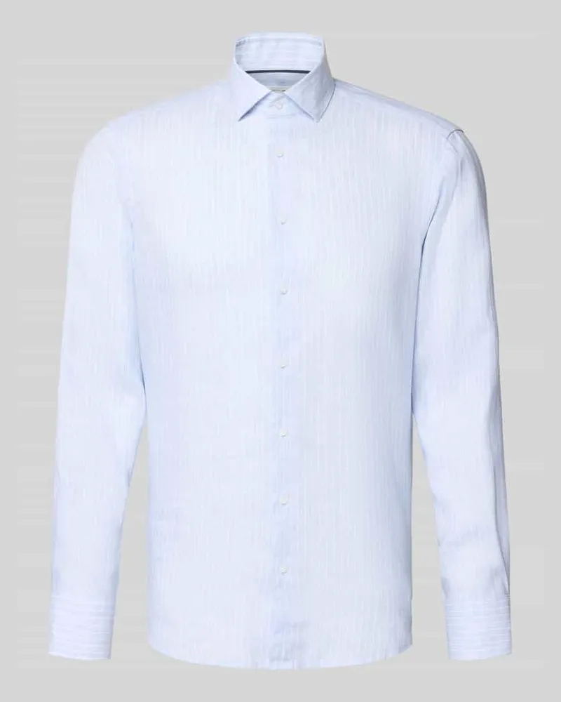 Christian Berg Regular Fit Leinenhemd mit Kentkragen Hellblau
