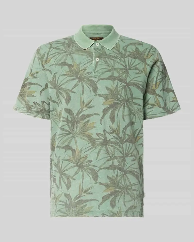 Jack & Jones Regular Fit Poloshirt mit floralem Allover-Print Modell 'Hawaii Dunkelgruen
