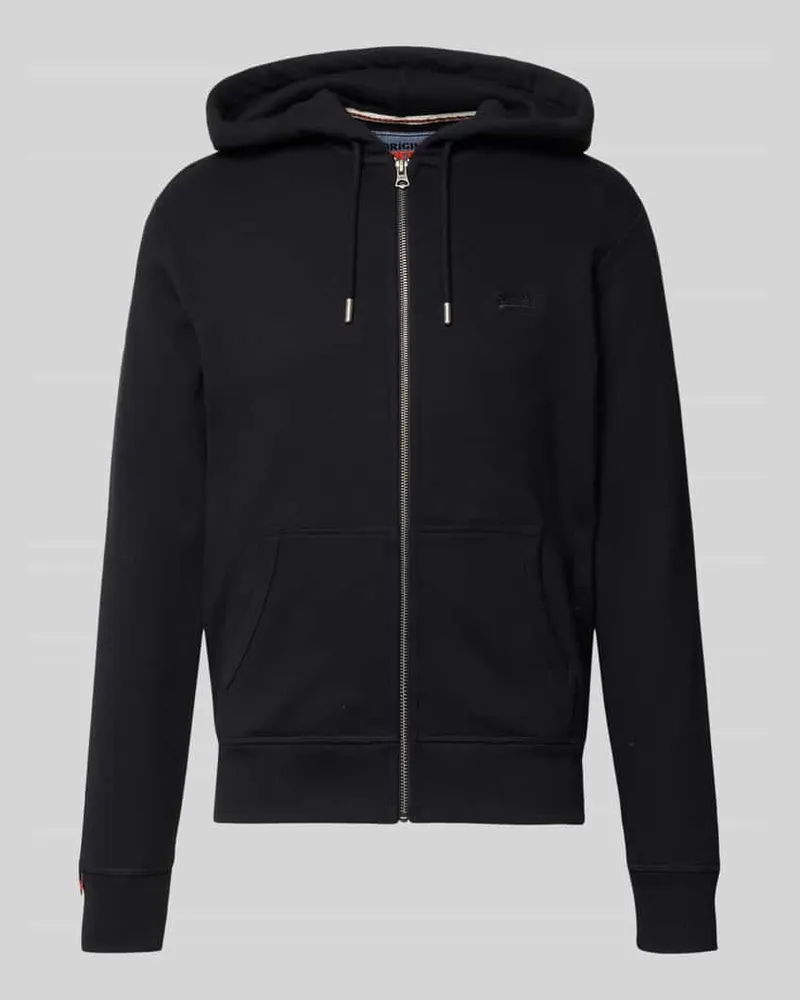 Superdry. Sweatjacke mit Kapuze und Logo-Stitching Black