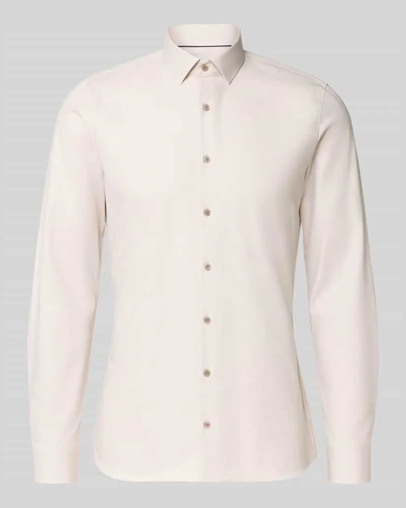 Olymp Super Slim Fit Business-Hemd Modern Kent Uni Twill Sand