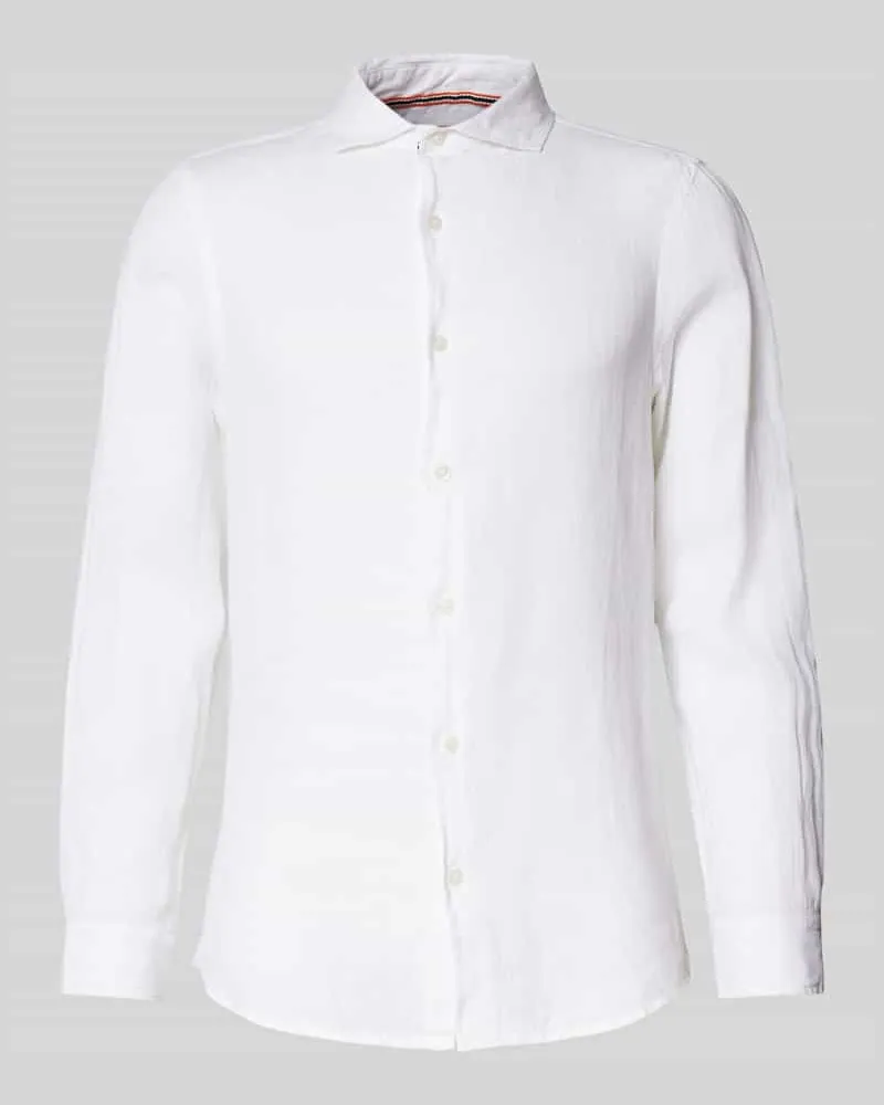 Superdry. Regular Fit Leinenhemd mit Haifischkragen Modell 'Vacation Weiss