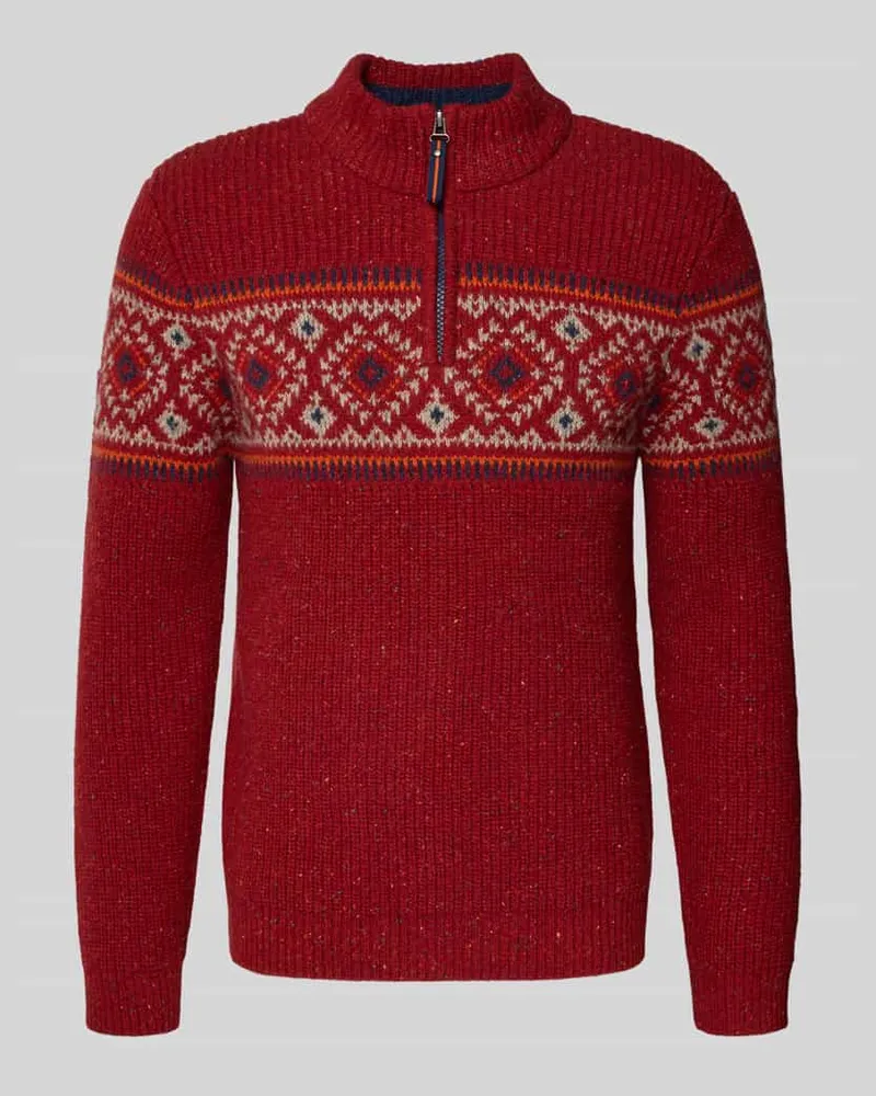 Ragman Norwegerpullover aus Woll-Mix mit Troyer-Kragen Rot