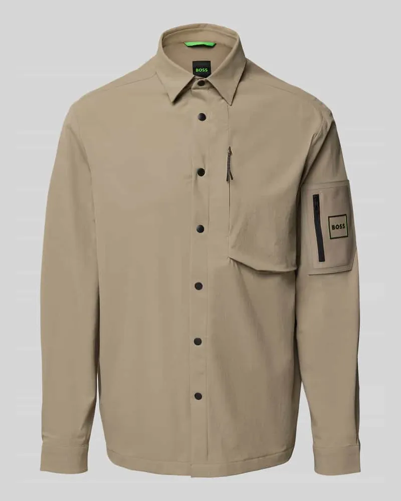HUGO BOSS Relaxed Fit Overshirt mit Label Patch Modell 'ST_GLOBE HEXA L Hellgruen