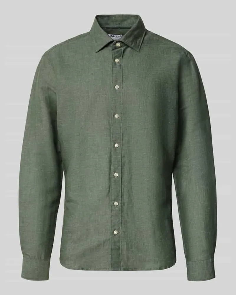JAKE*S Regular Fit Freizeithemd aus Leinen-Mix Dunkelgruen
