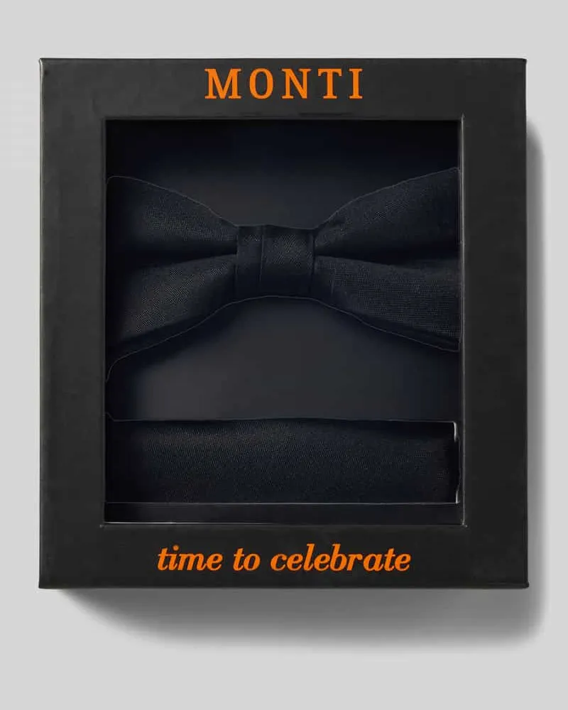 Monti Fliege und Einstecktuch im Set aus reiner Seide Black