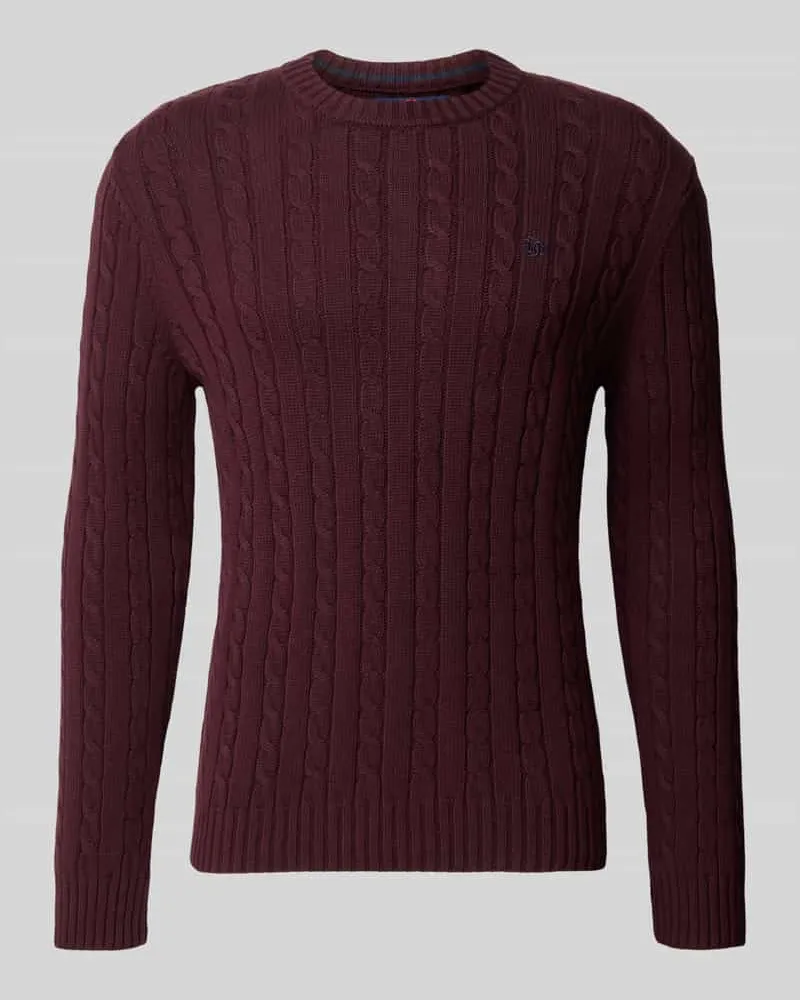 Superdry. Strickpullover mit Zopfmuster und Rundhalsausschnitt Bordeaux